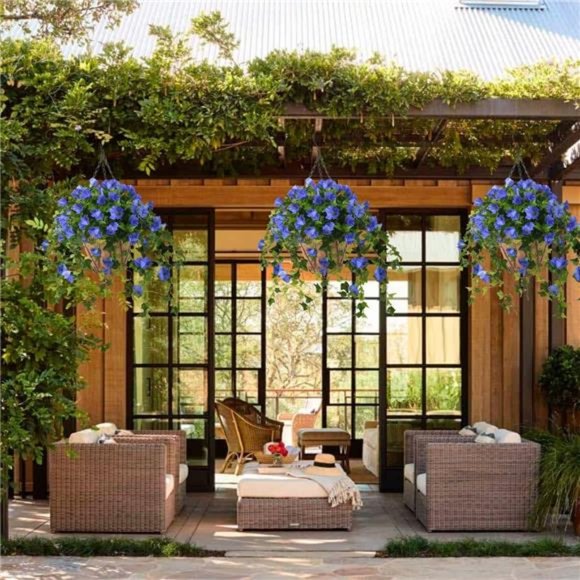 Artificial Vine SilkPetunia Flowers,HangingPlant in Basket,Coconut Lining Basket - Picture 2 of 5